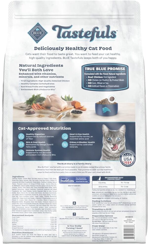 blue buffalo cat food  Indoor Natural Adult Dry Cat Food, Chicken 15lb bag - Image 2